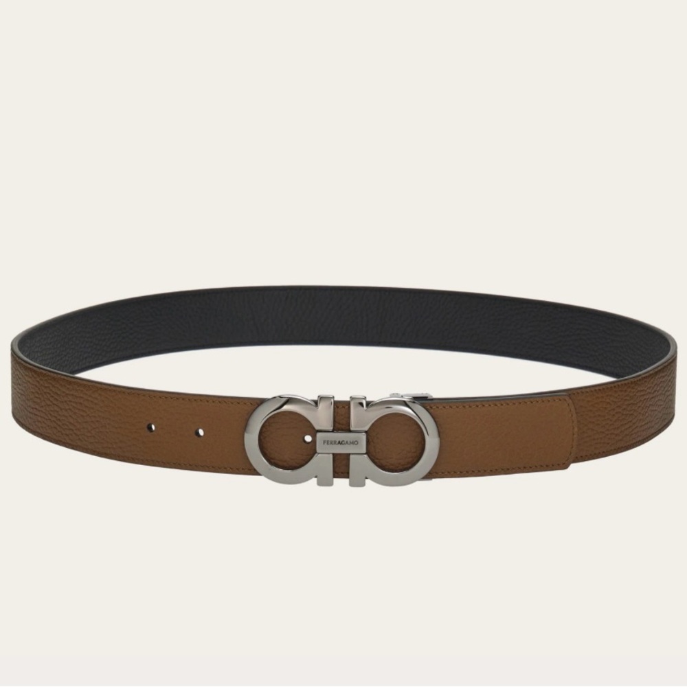 NWT Ferragamo men’s reversible adjustable calfskin belt in black/brown sugar